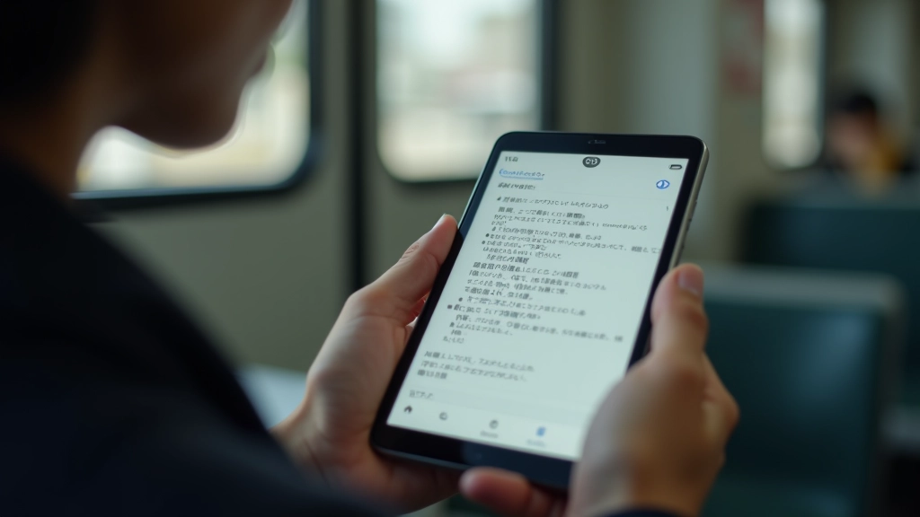 スマートフォンを持つ人の手、読みやすいテキストレイアウトが表示されている